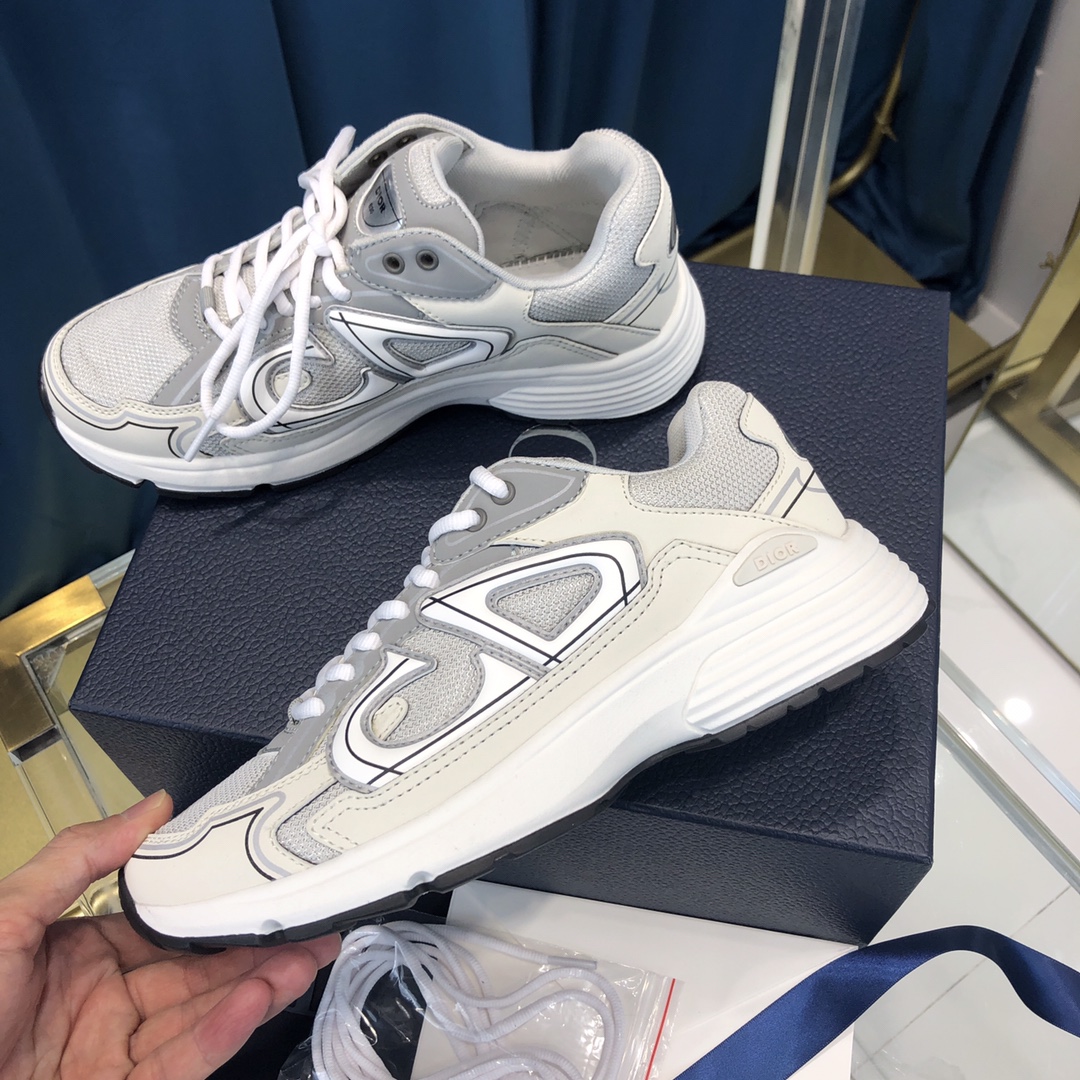 Dior B30 Sneaker Gray Mesh And White Technical Fabric - FashionPlug