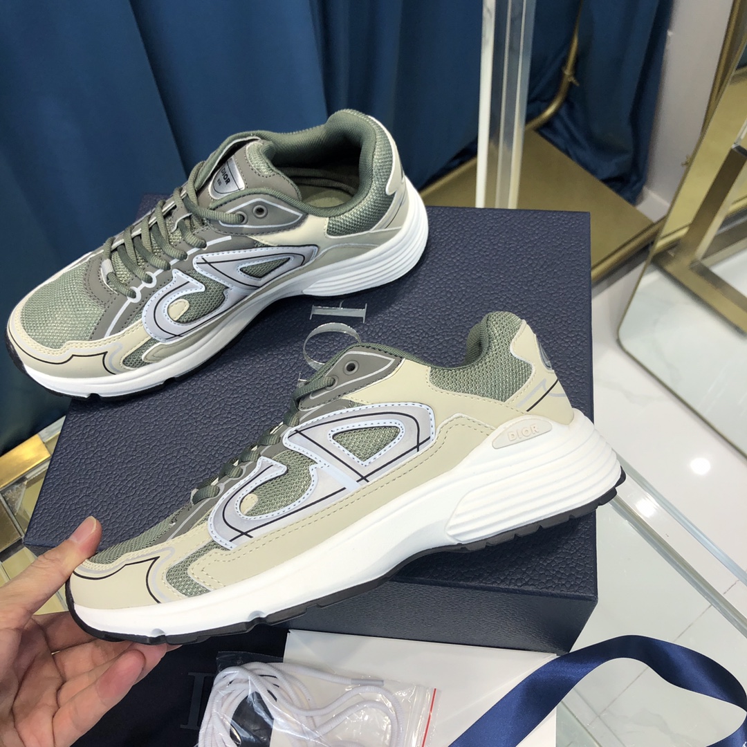 Dior B30 Sneaker Olive Mesh And Cream Technical Fabric - FashionPlug