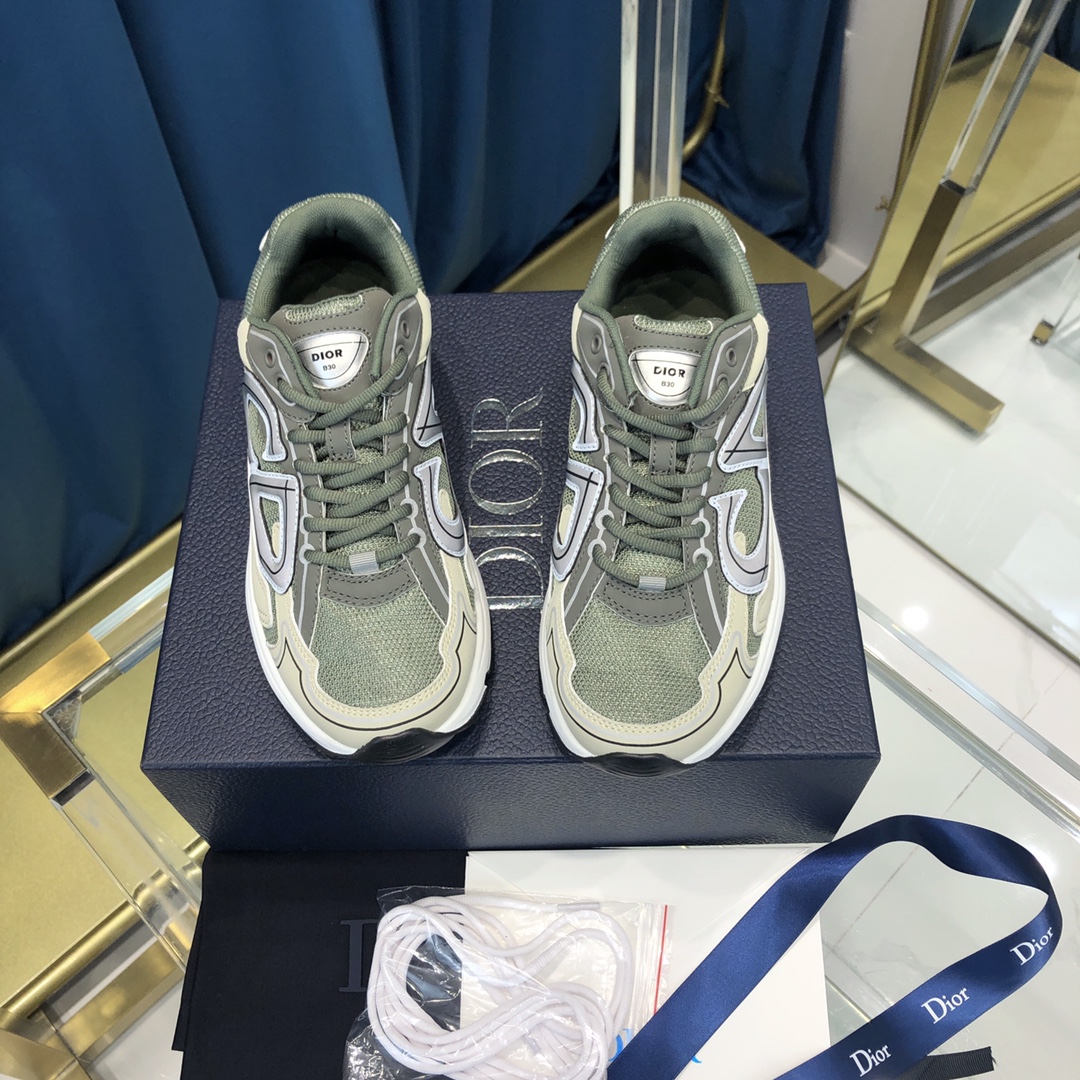 Dior B30 Sneaker Olive Mesh And Cream Technical Fabric - FashionPlug