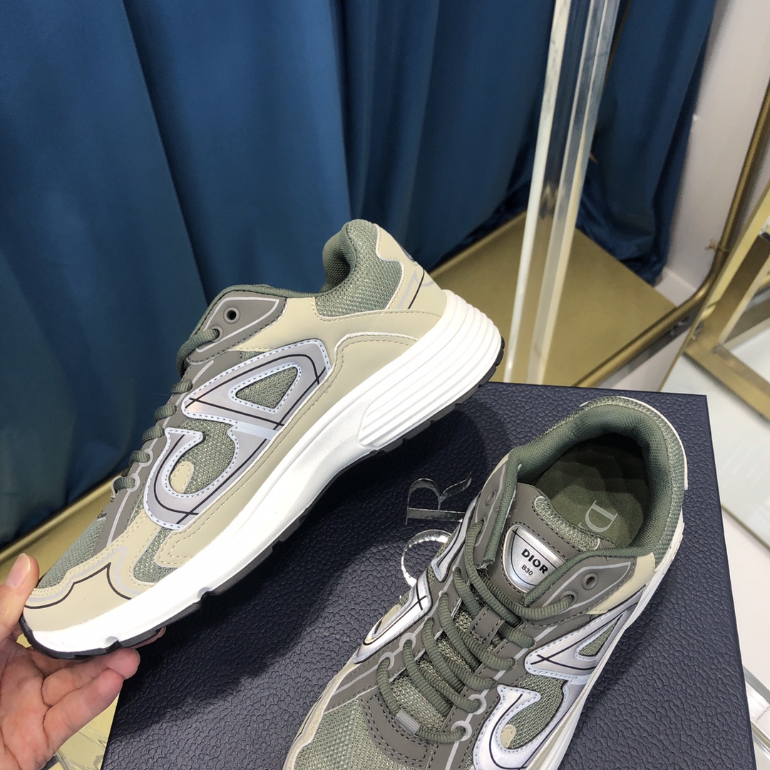 Dior B30 Sneaker Olive Mesh And Cream Technical Fabric - FashionPlug