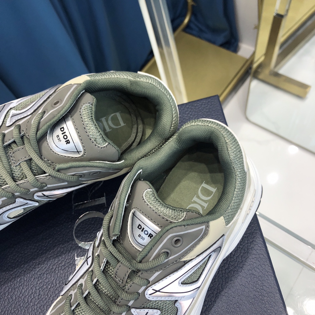 Dior B30 Sneaker Olive Mesh And Cream Technical Fabric - FashionPlug