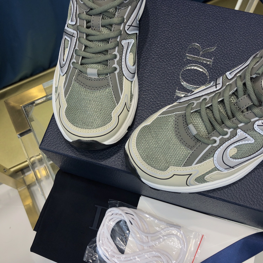 Dior B30 Sneaker Olive Mesh And Cream Technical Fabric - FashionPlug