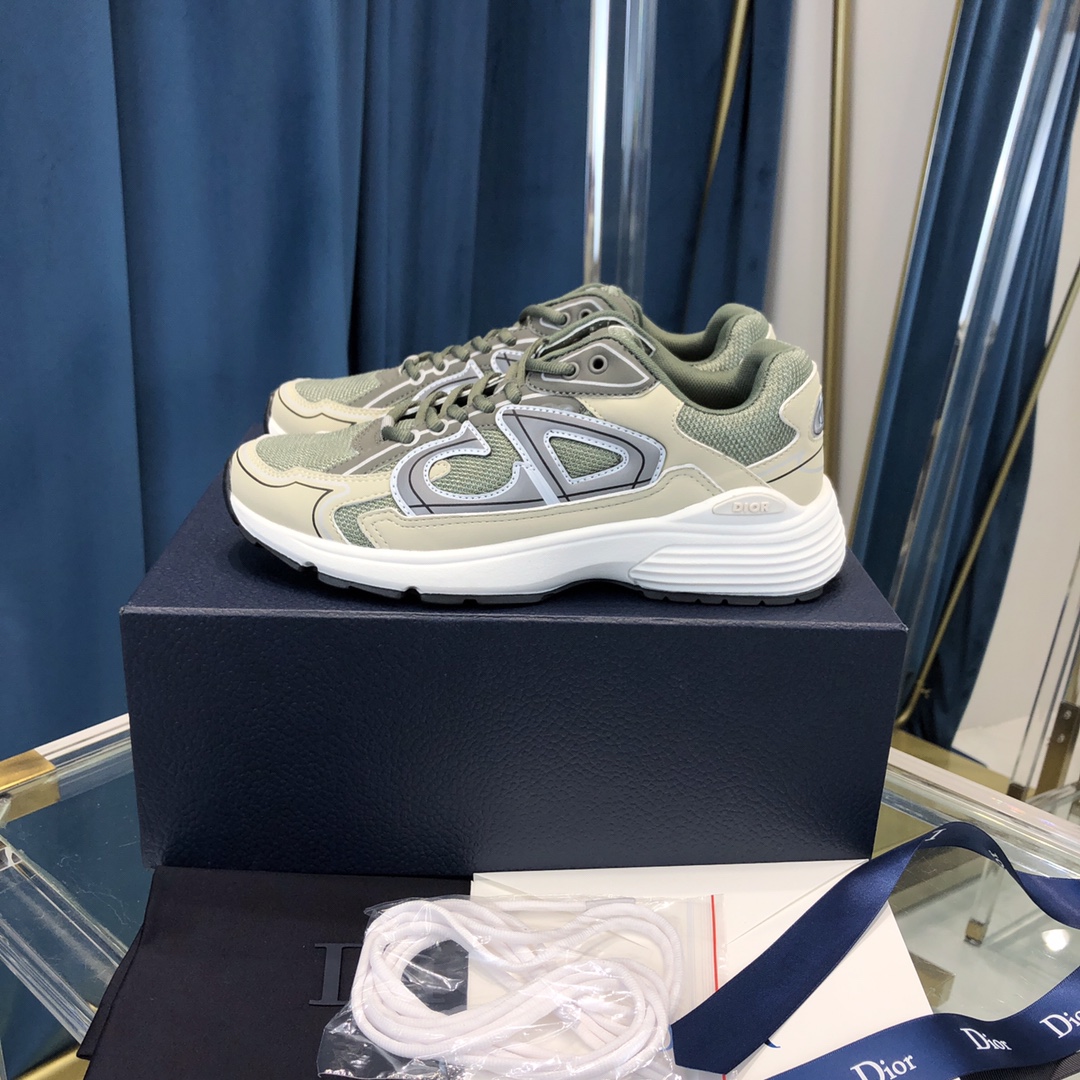 Dior B30 Sneaker Olive Mesh And Cream Technical Fabric - FashionPlug