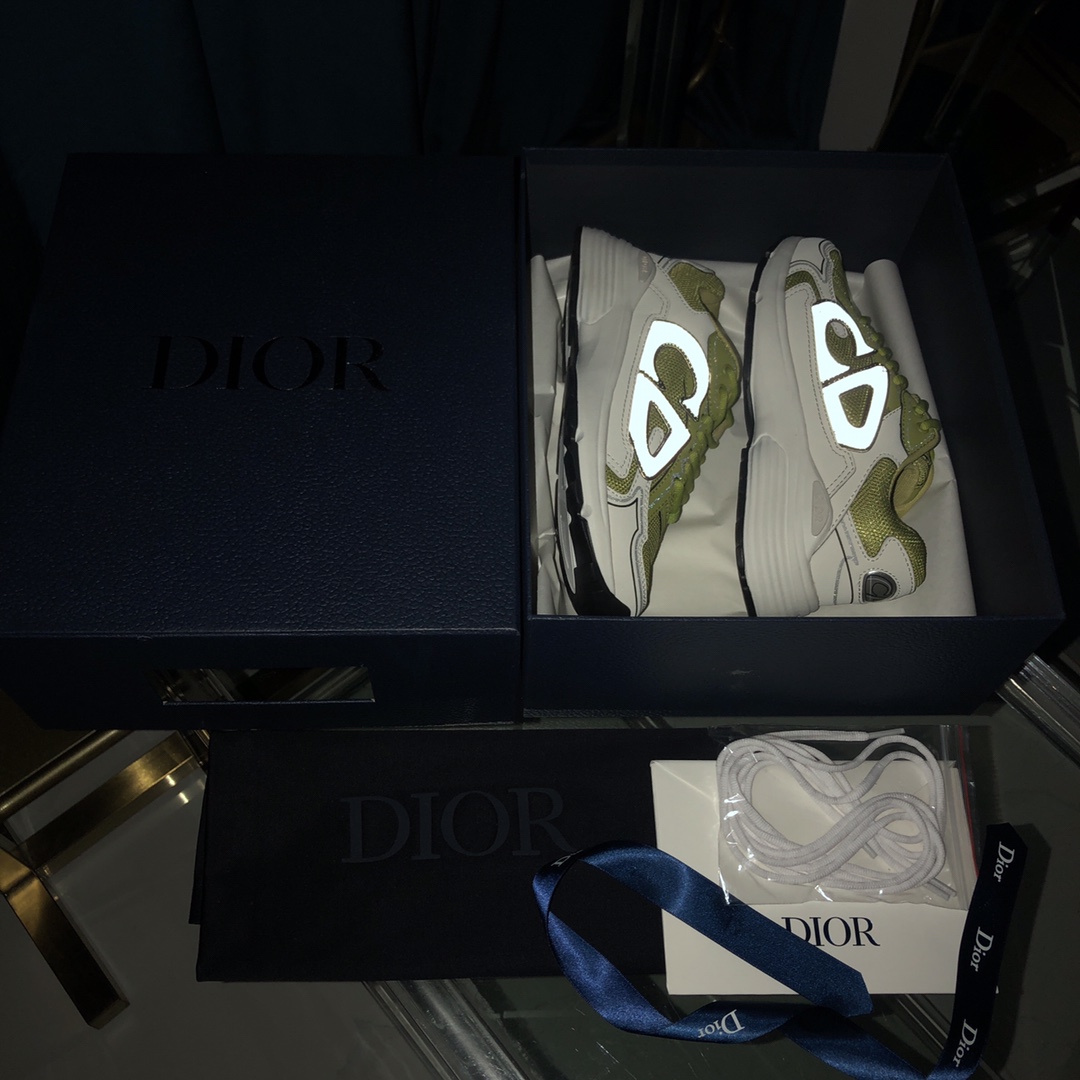 Dior B30 Sneaker Yellow Mesh And White Technical Fabric - FashionPlug