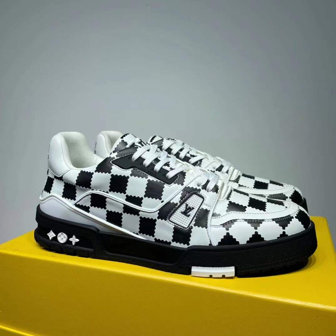 Louis Vuitton Trainer Sneaker Black White Damier - FashionPlug