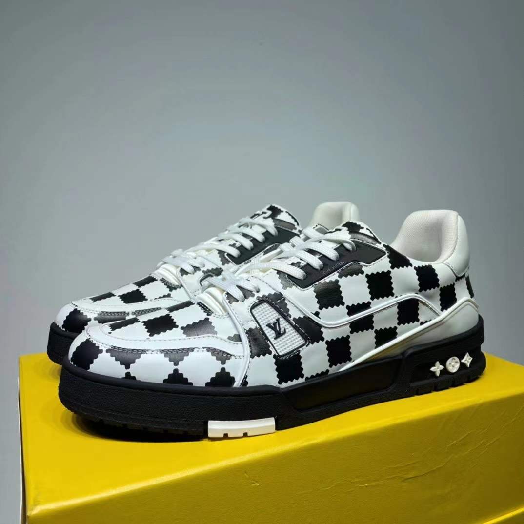 Louis Vuitton Trainer Sneaker Black White Damier - FashionPlug
