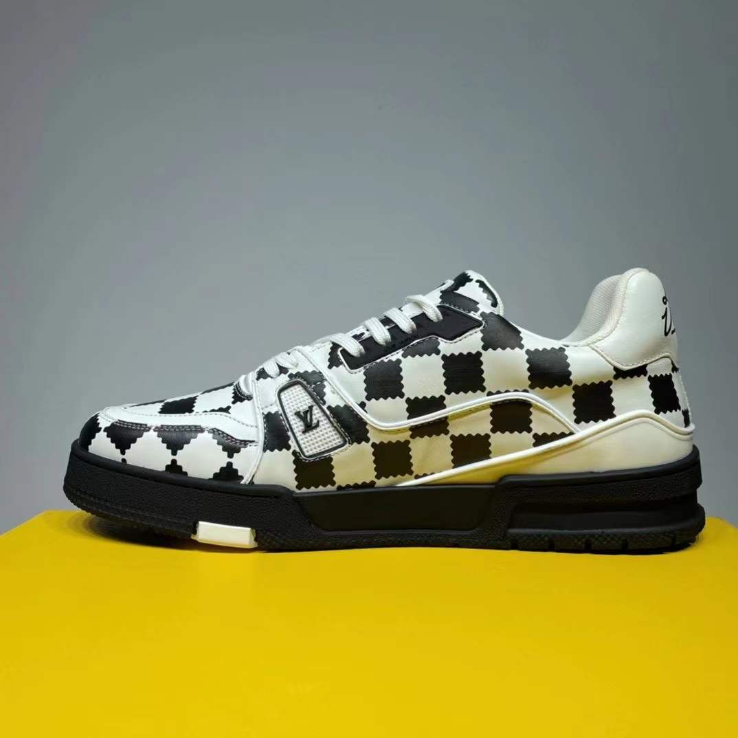 Louis Vuitton Trainer Sneaker Black White Damier - FashionPlug
