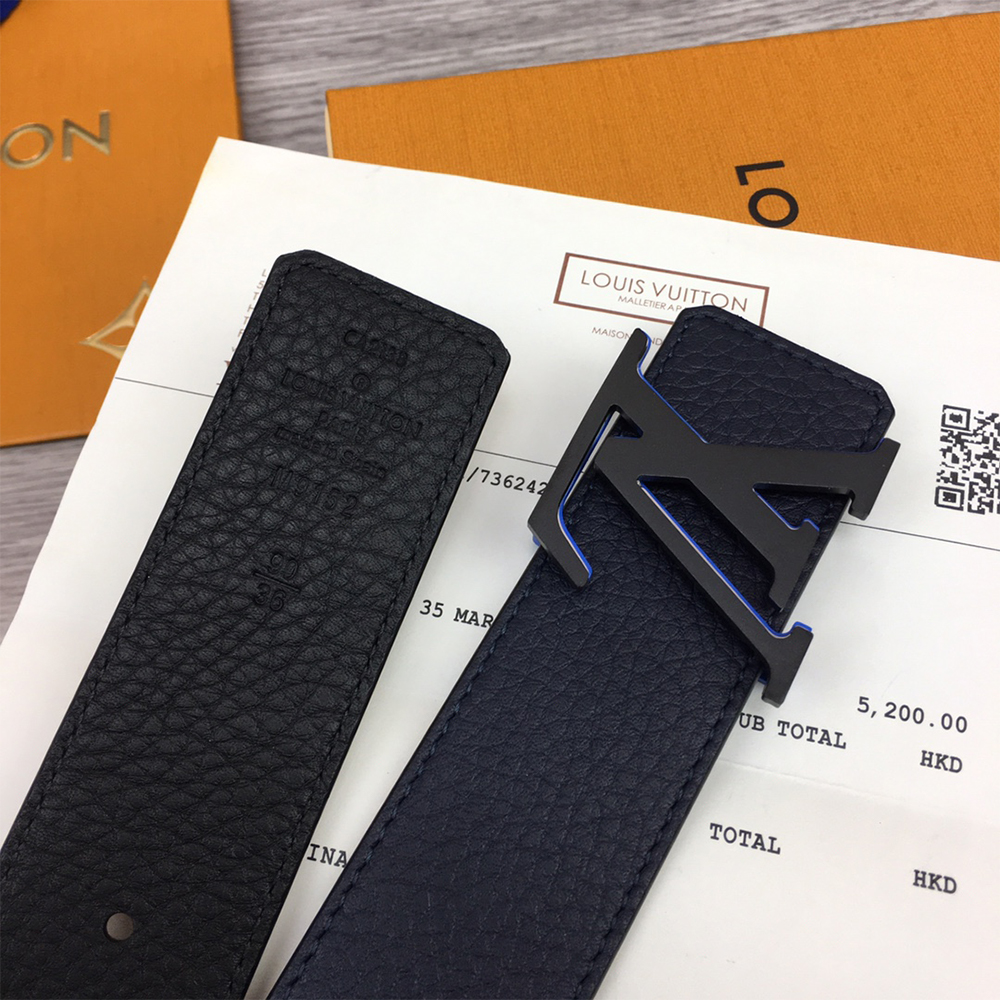 Louis Vuitton 40MM Belt In Black With Blue Buckle - FashionPlug