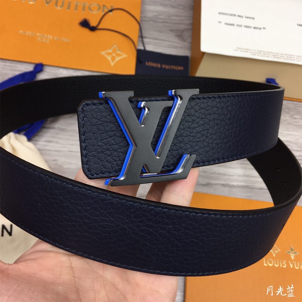 Louis Vuitton 40MM Belt In Black With Blue Buckle - FashionPlug