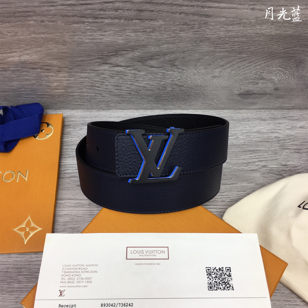 Louis Vuitton 40MM Belt In Black With Blue Buckle - FashionPlug