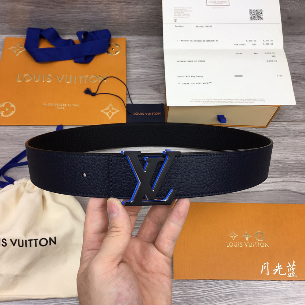 Louis Vuitton 40MM Belt In Black With Blue Buckle - FashionPlug