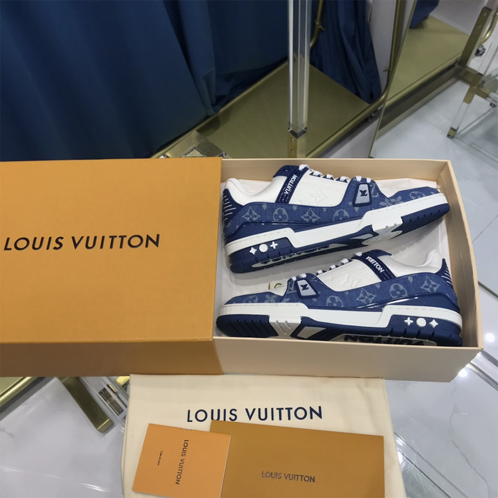 Louis Vuitton Trainer Sneaker  Monogram Denim(upon uk size) - FashionPlug