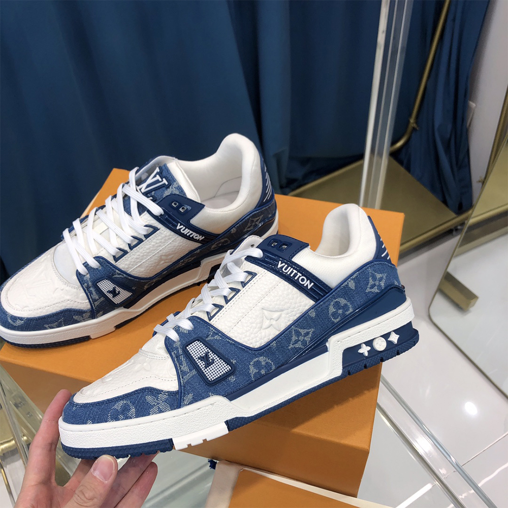 Louis Vuitton Trainer Sneaker  Monogram Denim(upon uk size) - FashionPlug