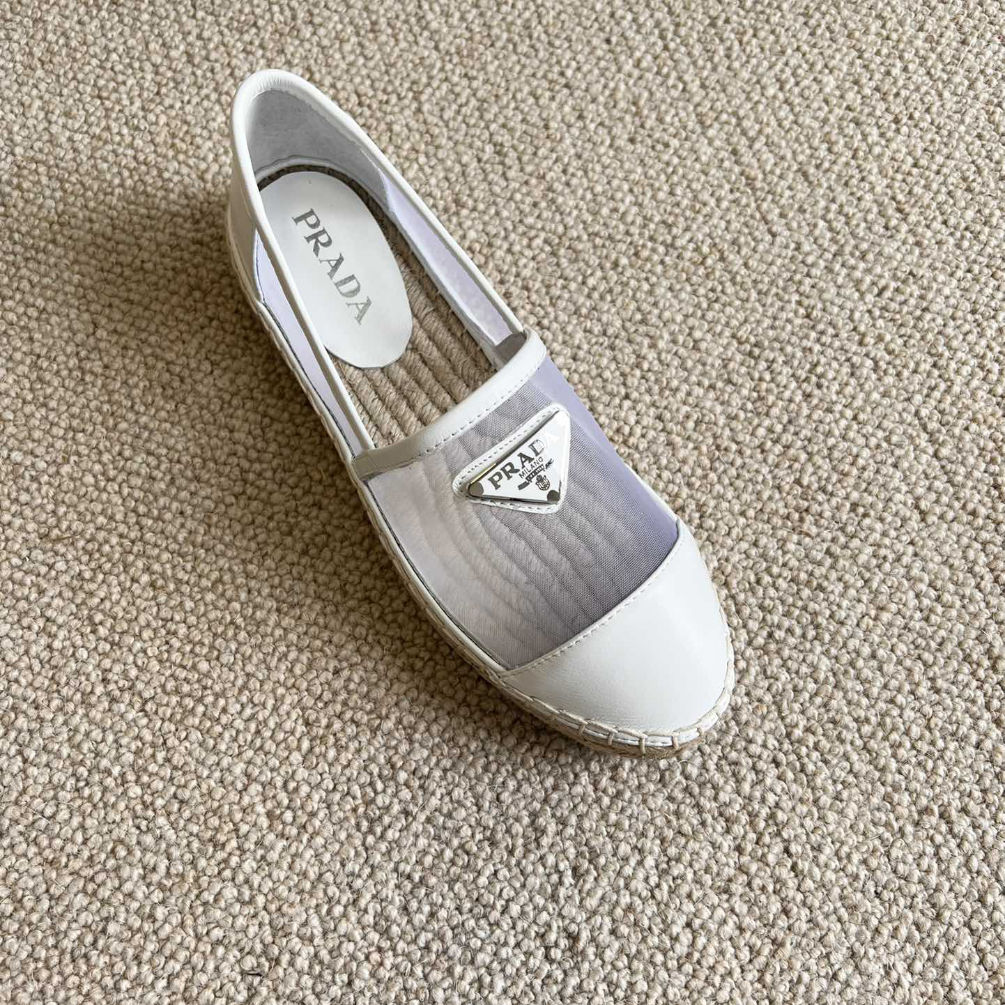 Prada  Logo  Woman White Loafers - FashionPlug
