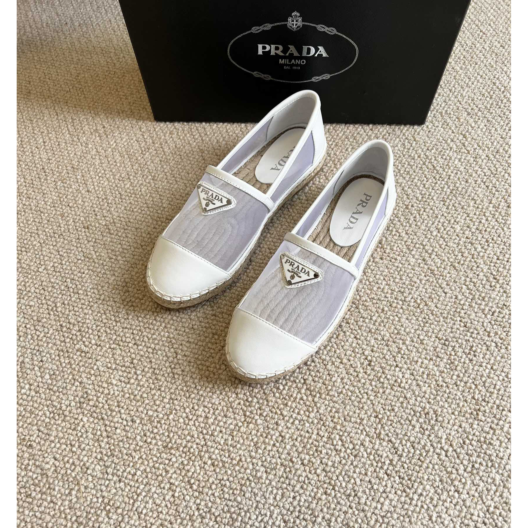 Prada  Logo  Woman White Loafers - FashionPlug