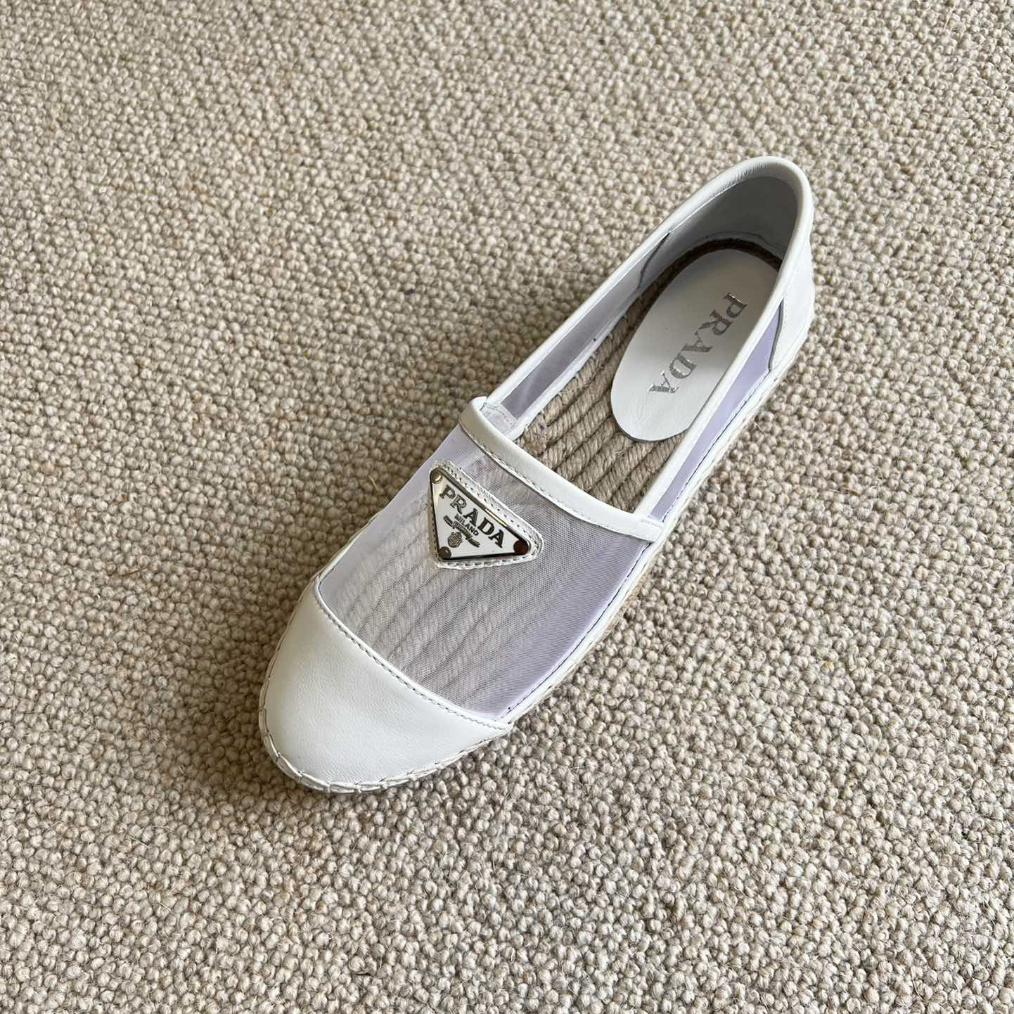 Prada  Logo  Woman White Loafers - FashionPlug