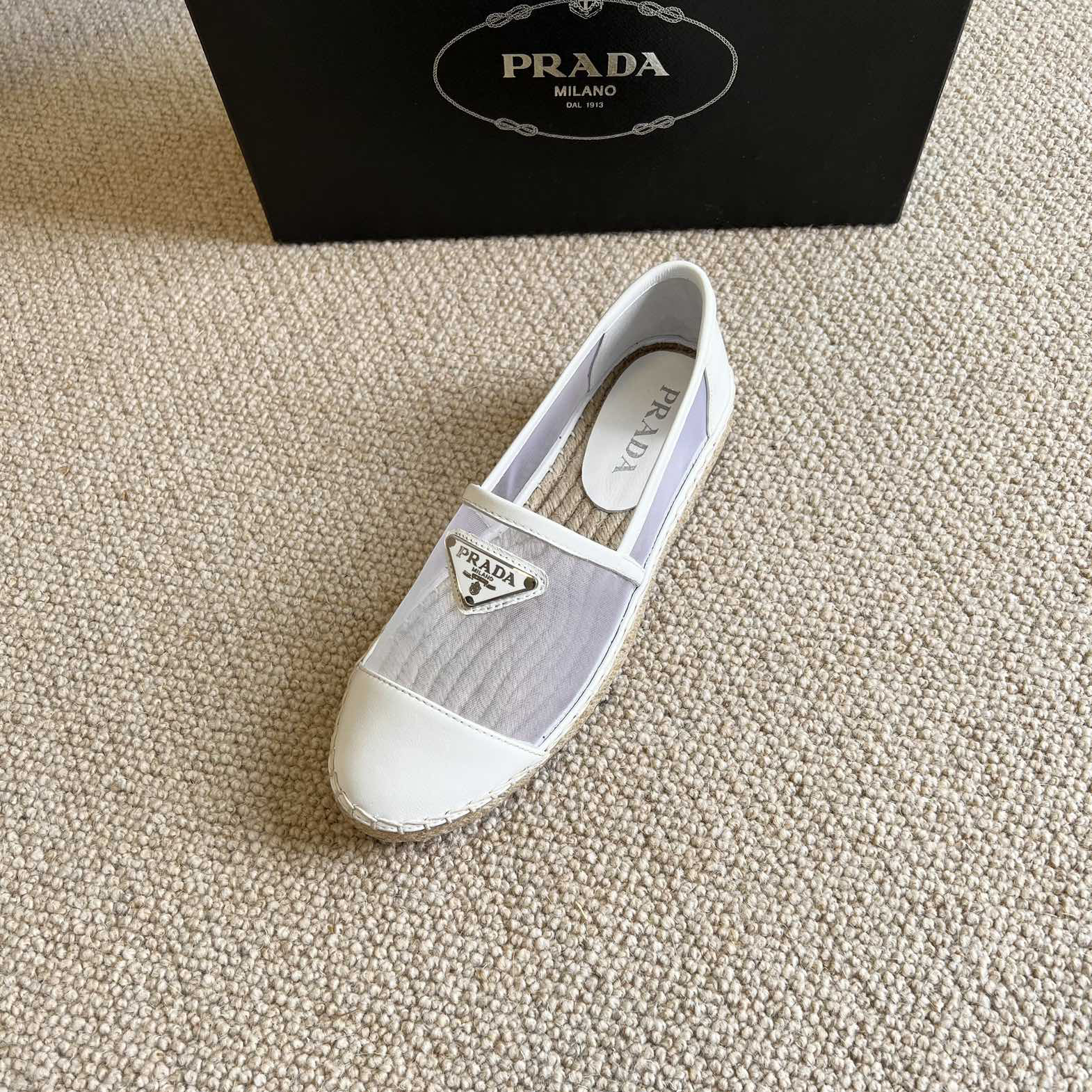 Prada  Logo  Woman White Loafers - FashionPlug