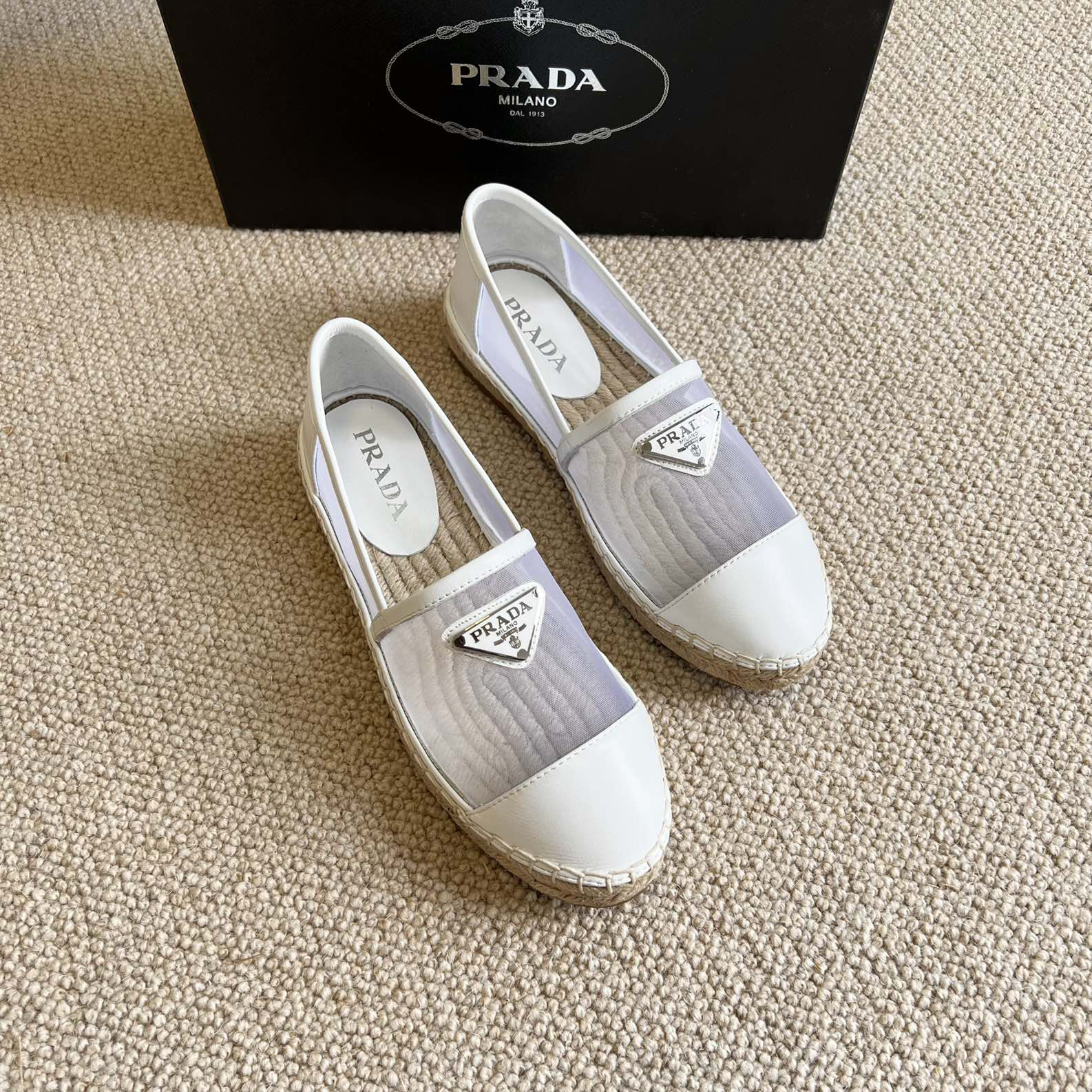 Prada  Logo  Woman White Loafers - FashionPlug