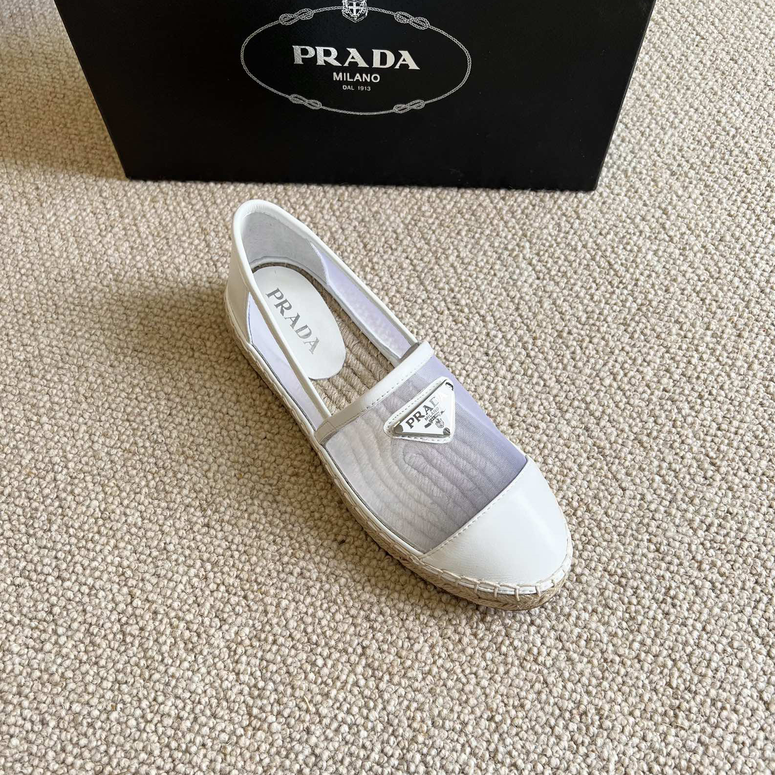 Prada  Logo  Woman White Loafers - FashionPlug