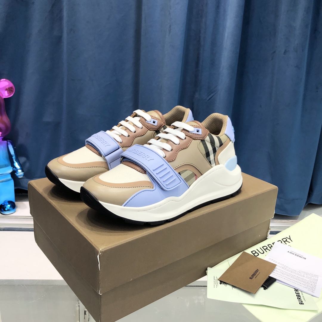 Burberry Check Cotton Canvas And Leather Sneakers - FashionPlug