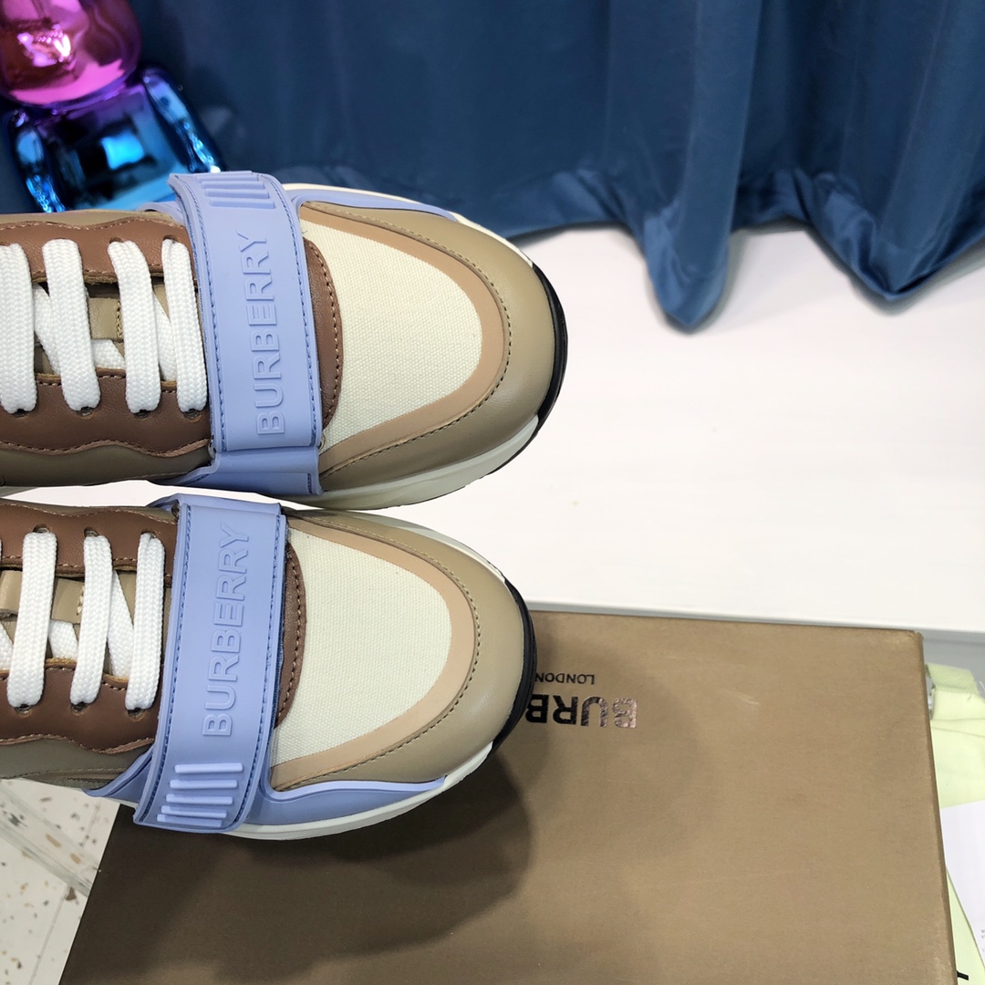 Burberry Check Cotton Canvas And Leather Sneakers - FashionPlug