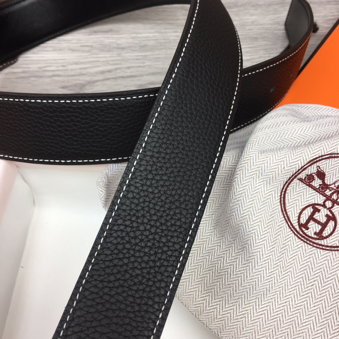 Hermes Black Leather Belt With   Enamel Buckle - FashionPlug