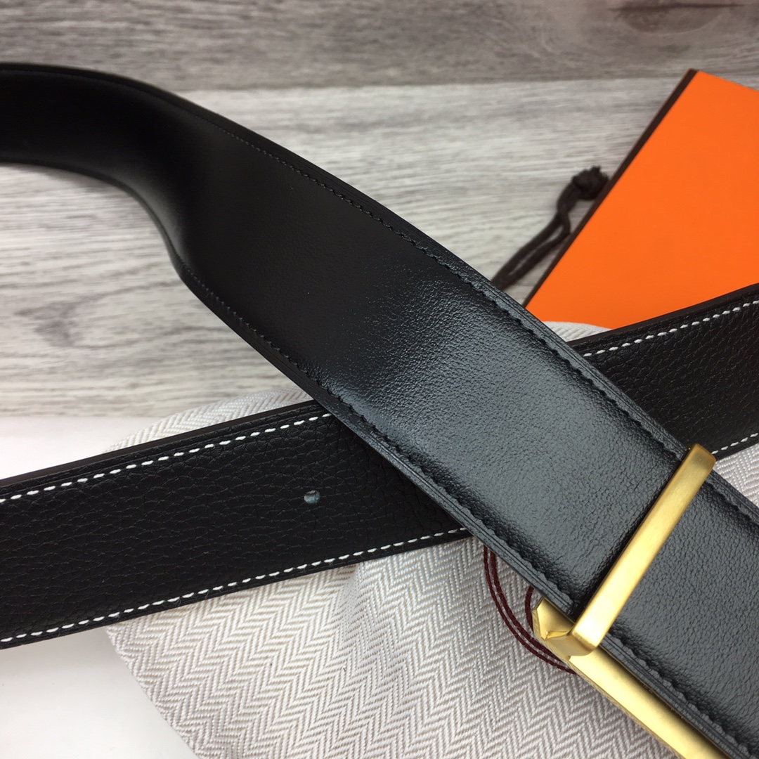 Hermes Black Leather Belt With   Enamel Buckle - FashionPlug