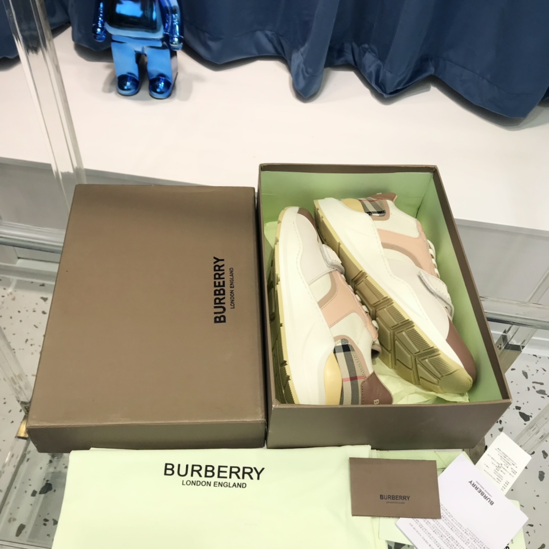 Burberry Check Cotton Canvas And Leather Sneakers - FashionPlug