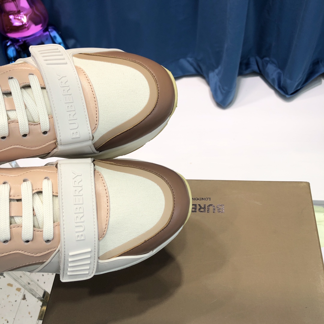 Burberry Check Cotton Canvas And Leather Sneakers - FashionPlug