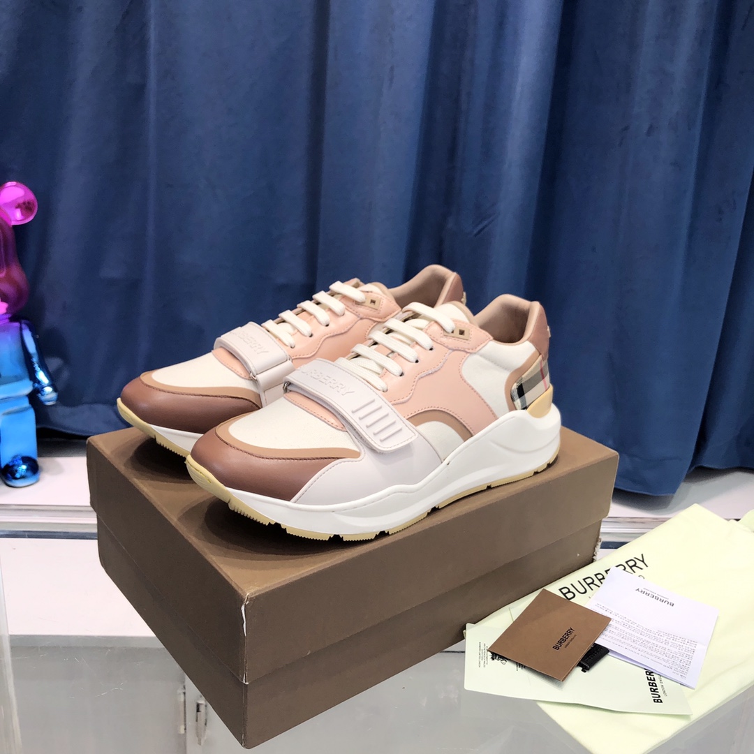 Burberry Check Cotton Canvas And Leather Sneakers - FashionPlug