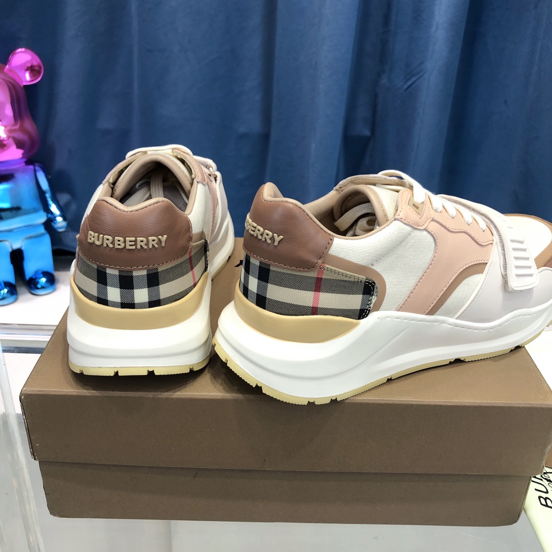 Burberry Check Cotton Canvas And Leather Sneakers - FashionPlug
