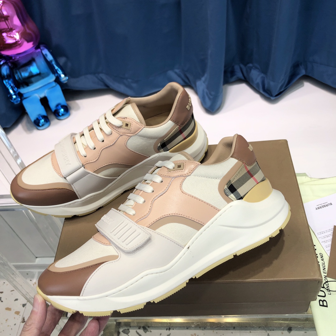 Burberry Check Cotton Canvas And Leather Sneakers - FashionPlug