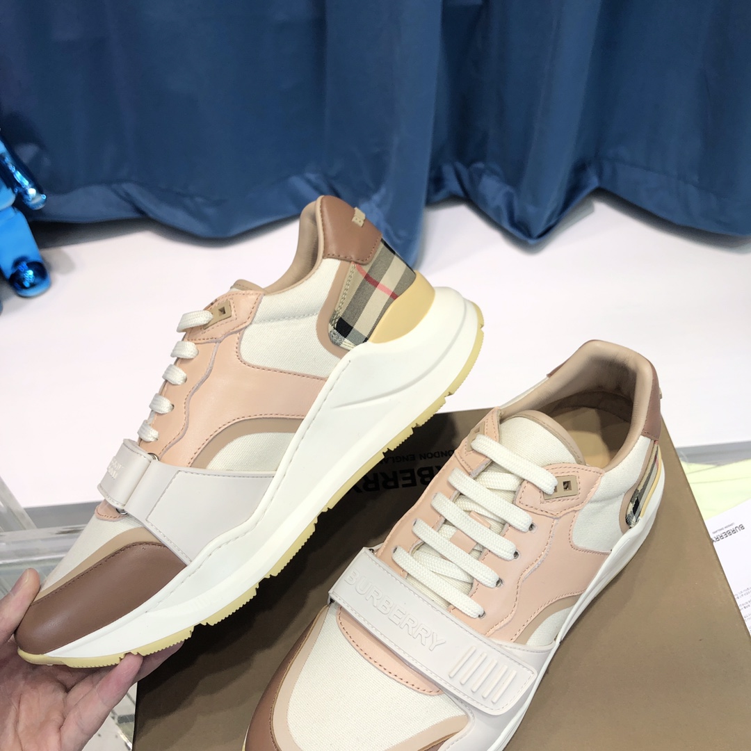 Burberry Check Cotton Canvas And Leather Sneakers - FashionPlug