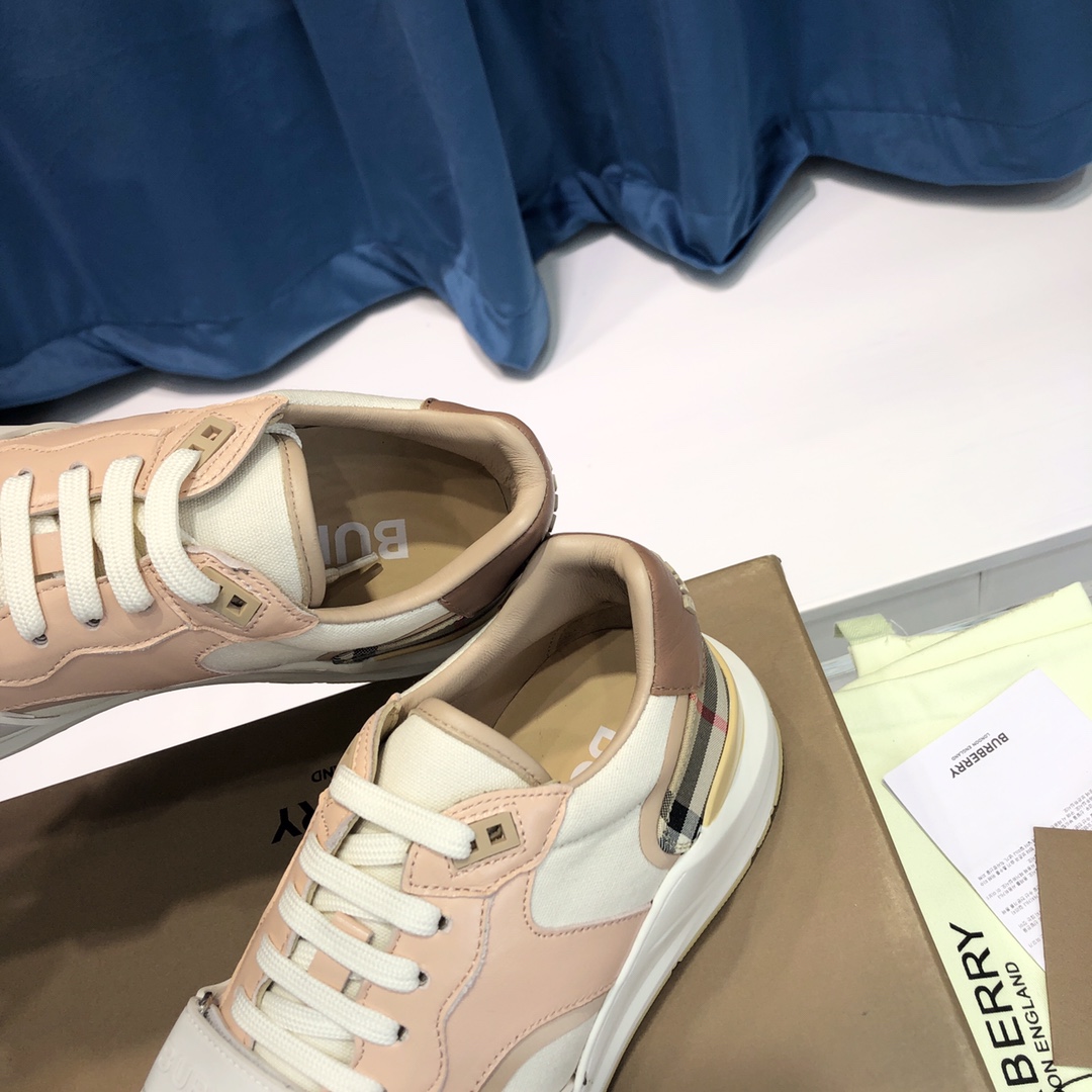 Burberry Check Cotton Canvas And Leather Sneakers - FashionPlug