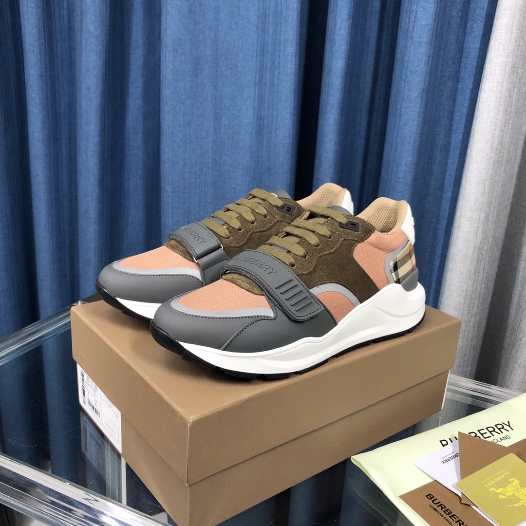 Burberry Check Cotton Canvas And Leather Sneakers - FashionPlug