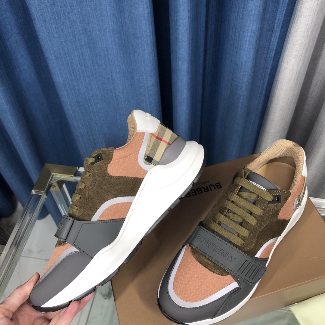 Burberry Check Cotton Canvas And Leather Sneakers - FashionPlug