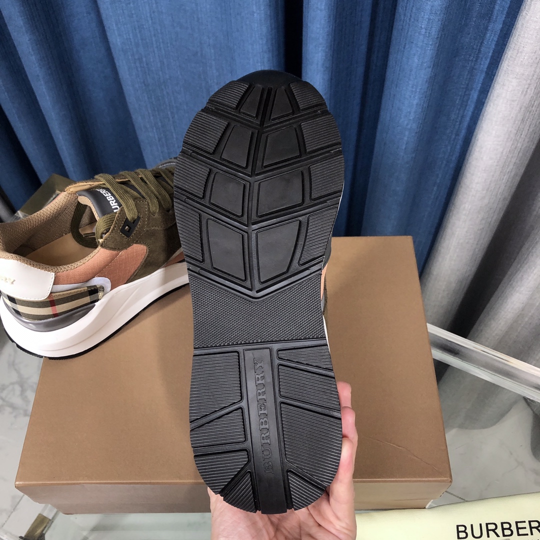 Burberry Check Cotton Canvas And Leather Sneakers - FashionPlug