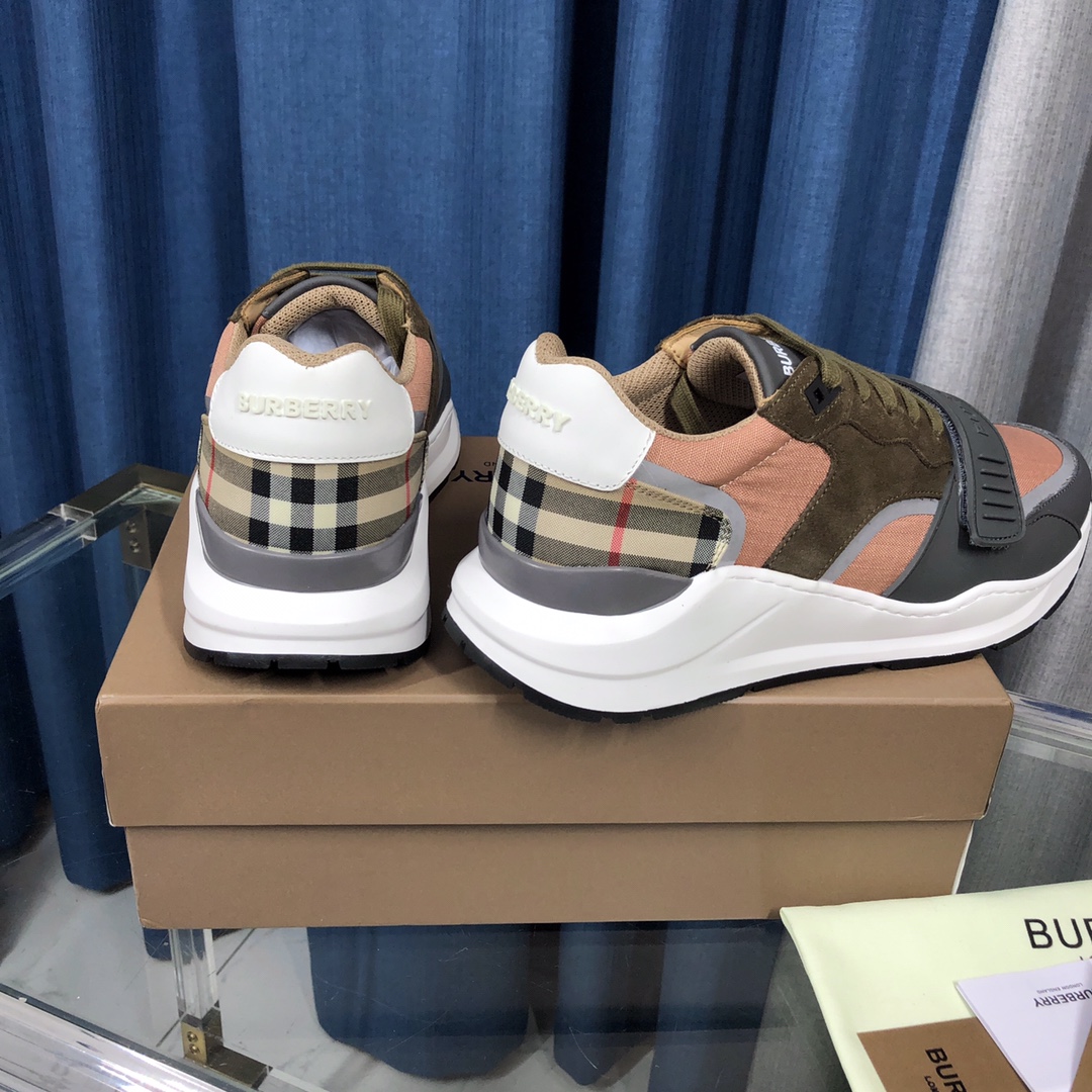 Burberry Check Cotton Canvas And Leather Sneakers - FashionPlug