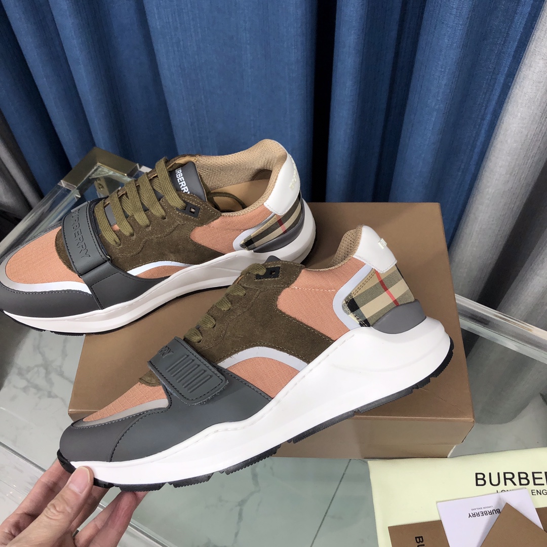 Burberry Check Cotton Canvas And Leather Sneakers - FashionPlug