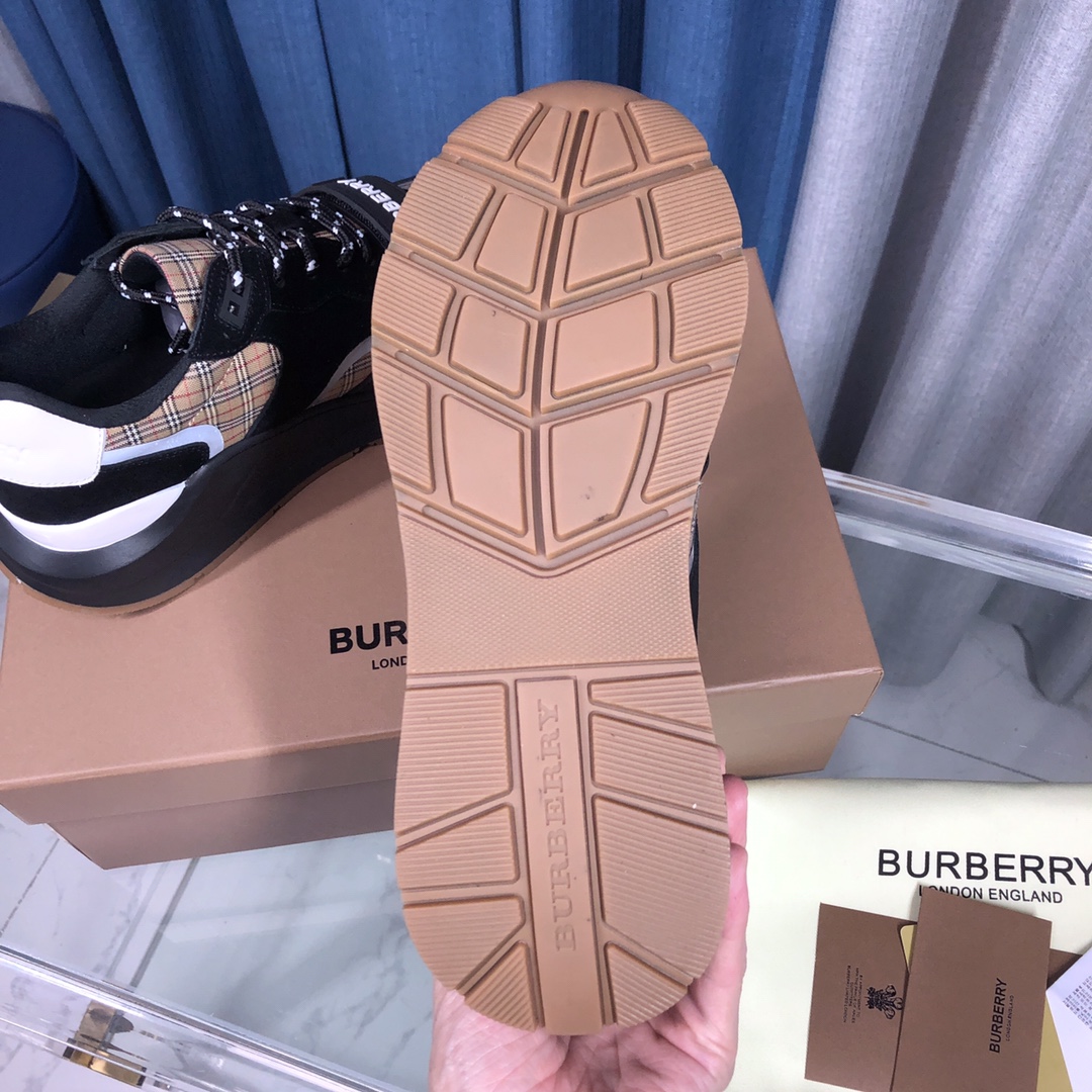 Burberry Check Cotton Canvas And Leather Sneakers - FashionPlug