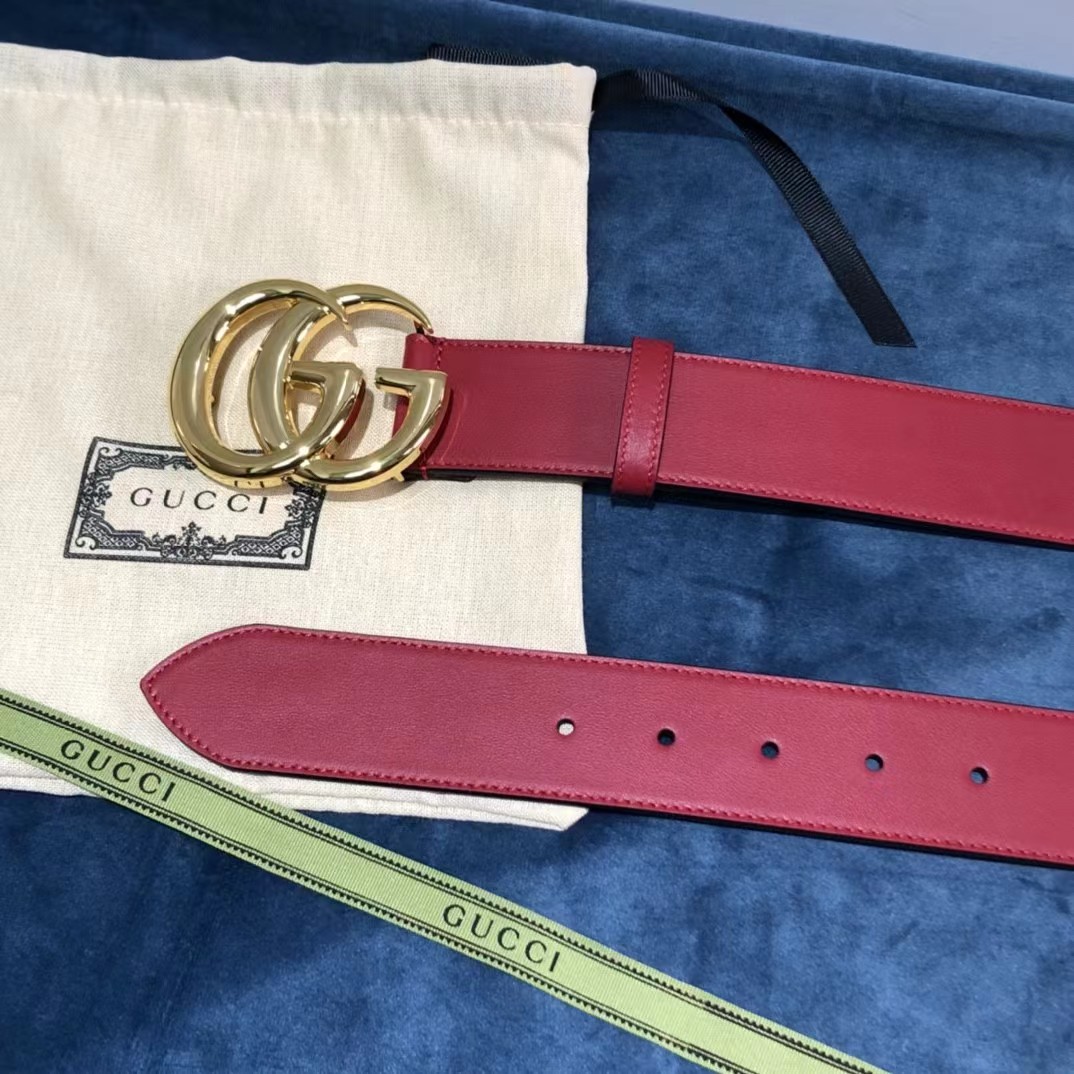 Gucci Red Belt With Double G Buckle - FashionPlug