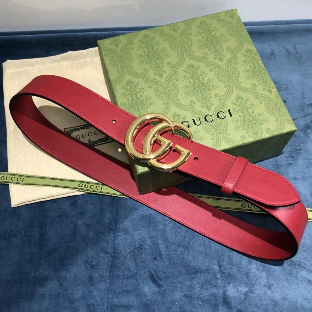 Gucci Red Belt With Double G Buckle - FashionPlug