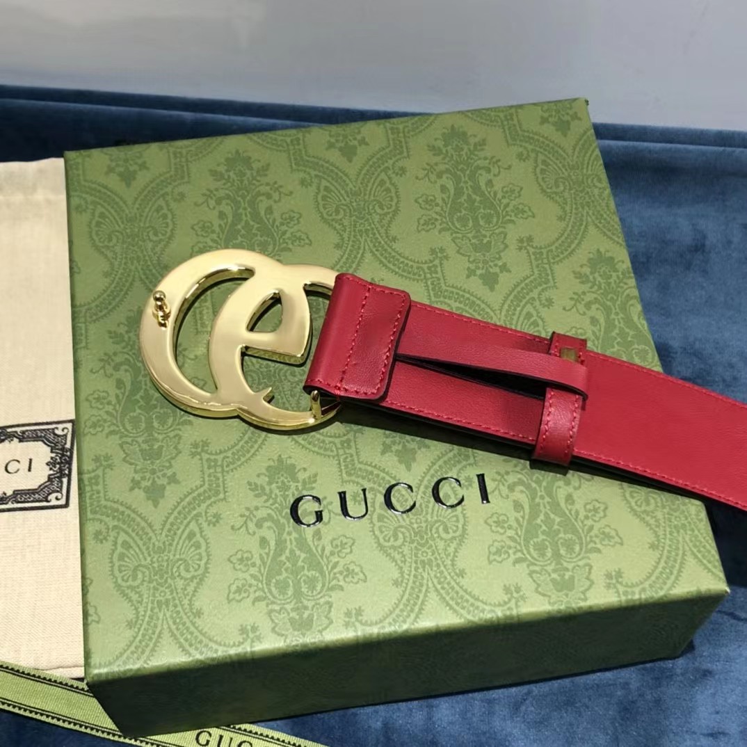 Gucci Red Belt With Double G Buckle - FashionPlug