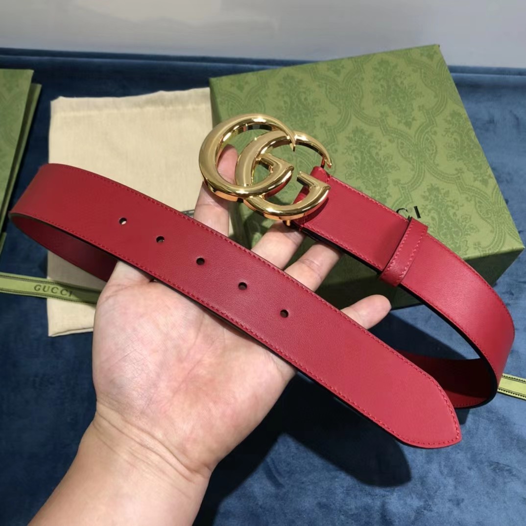Gucci Red Belt With Double G Buckle - FashionPlug