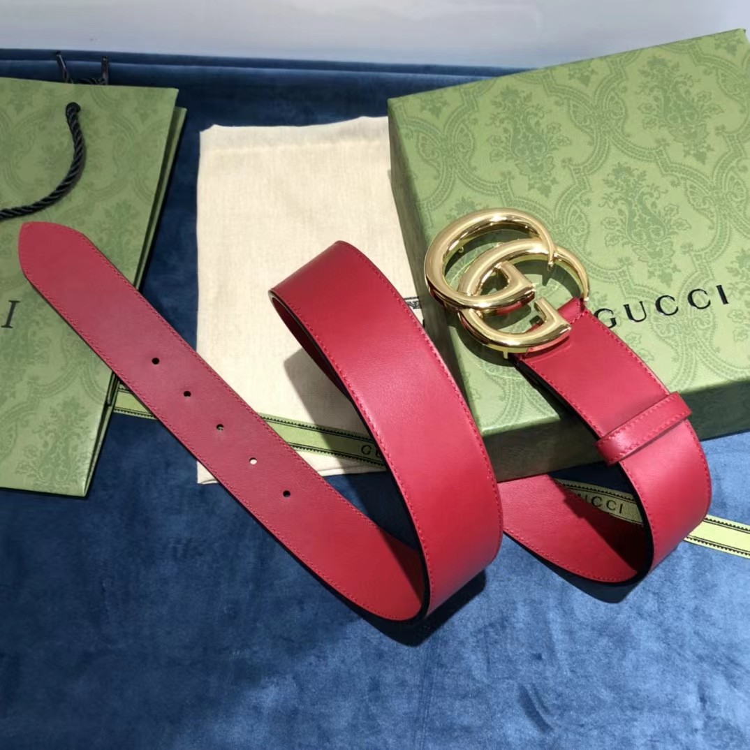 Gucci Red Belt With Double G Buckle - FashionPlug