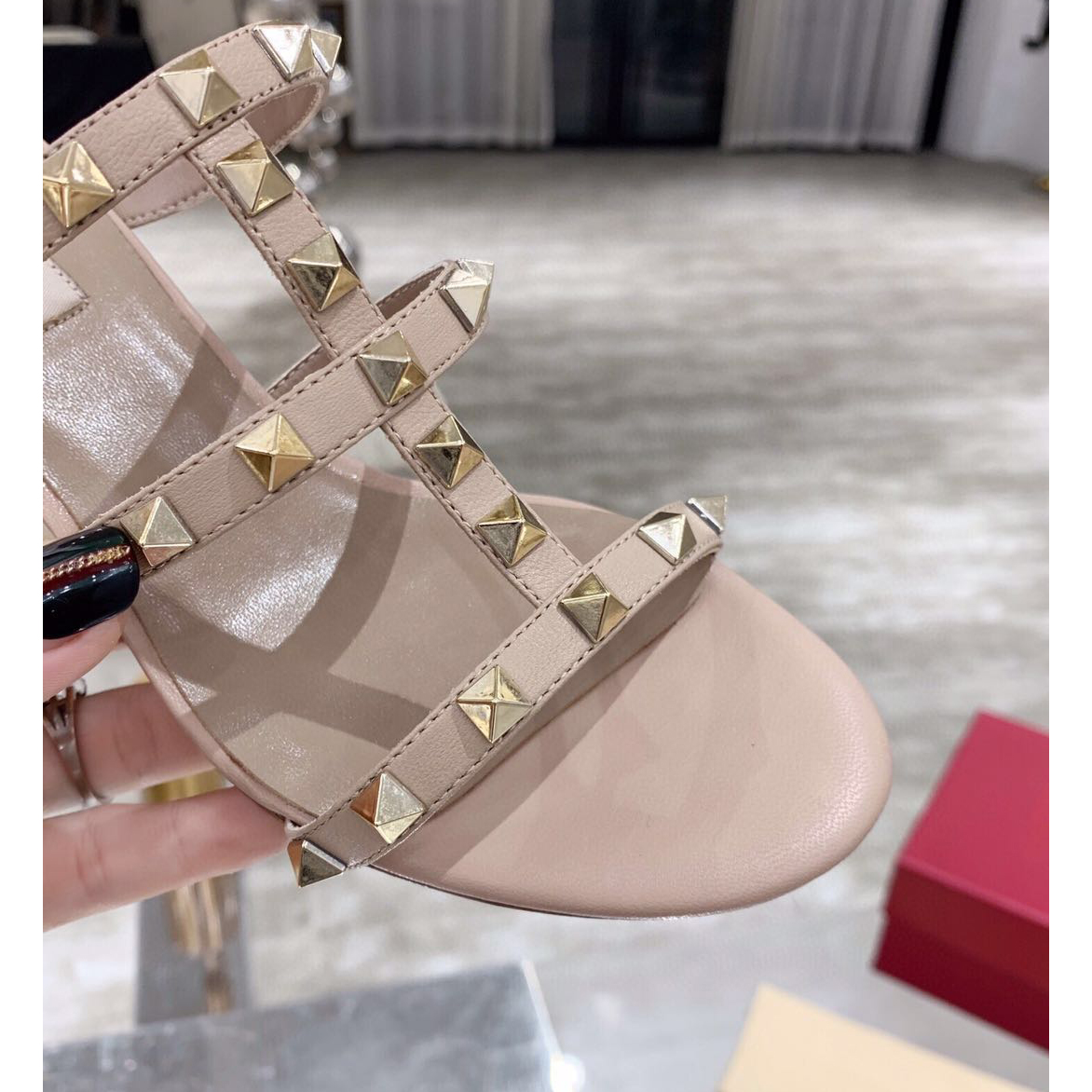 Saint Laurent Rockstud Caged 60mm Slide Sandals - FashionPlug