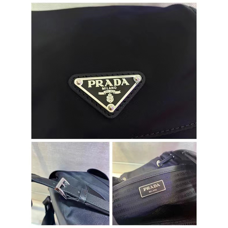 Prada Logo Plaque Backpack(23.5-28-12cm) - FashionPlug