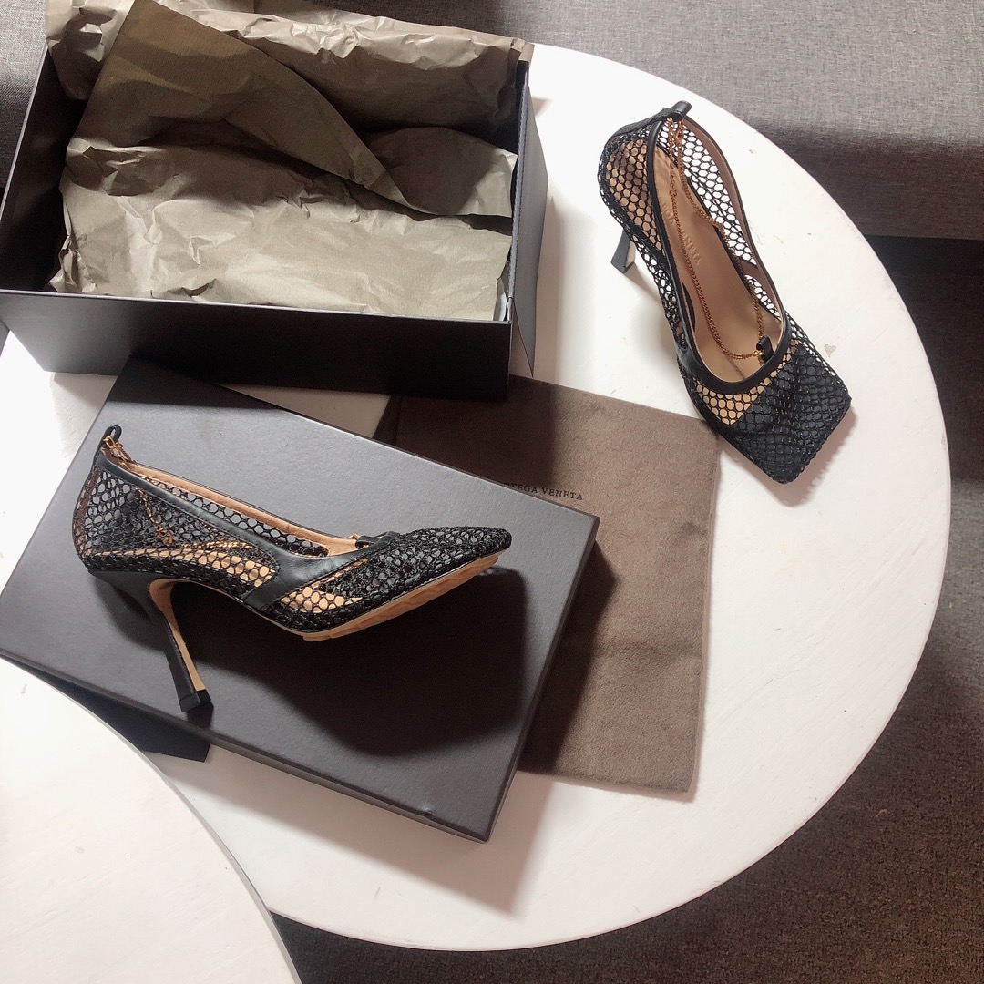 Bottega Veneta leather-trimmed mesh Heels - FashionPlug