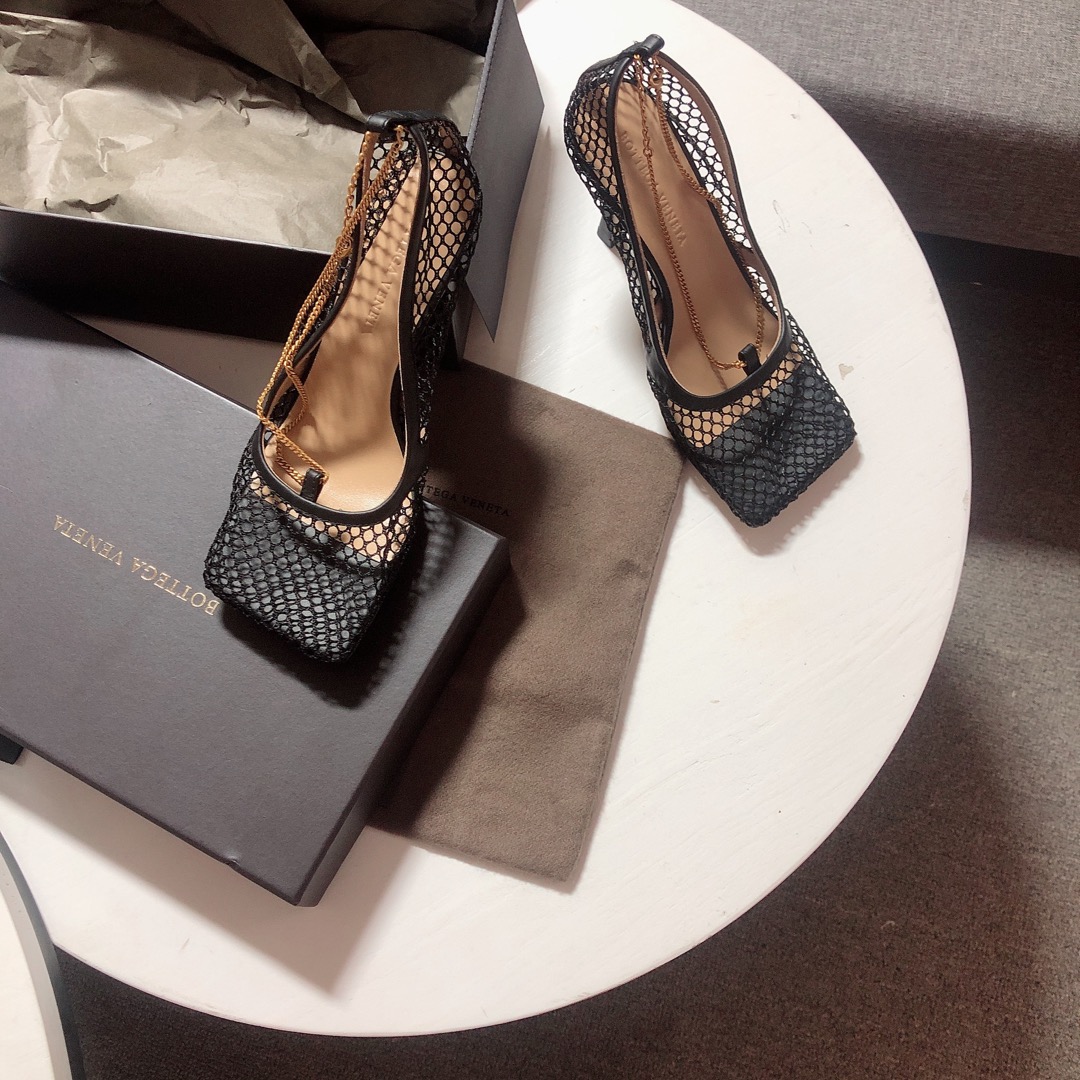 Bottega Veneta leather-trimmed mesh Heels - FashionPlug
