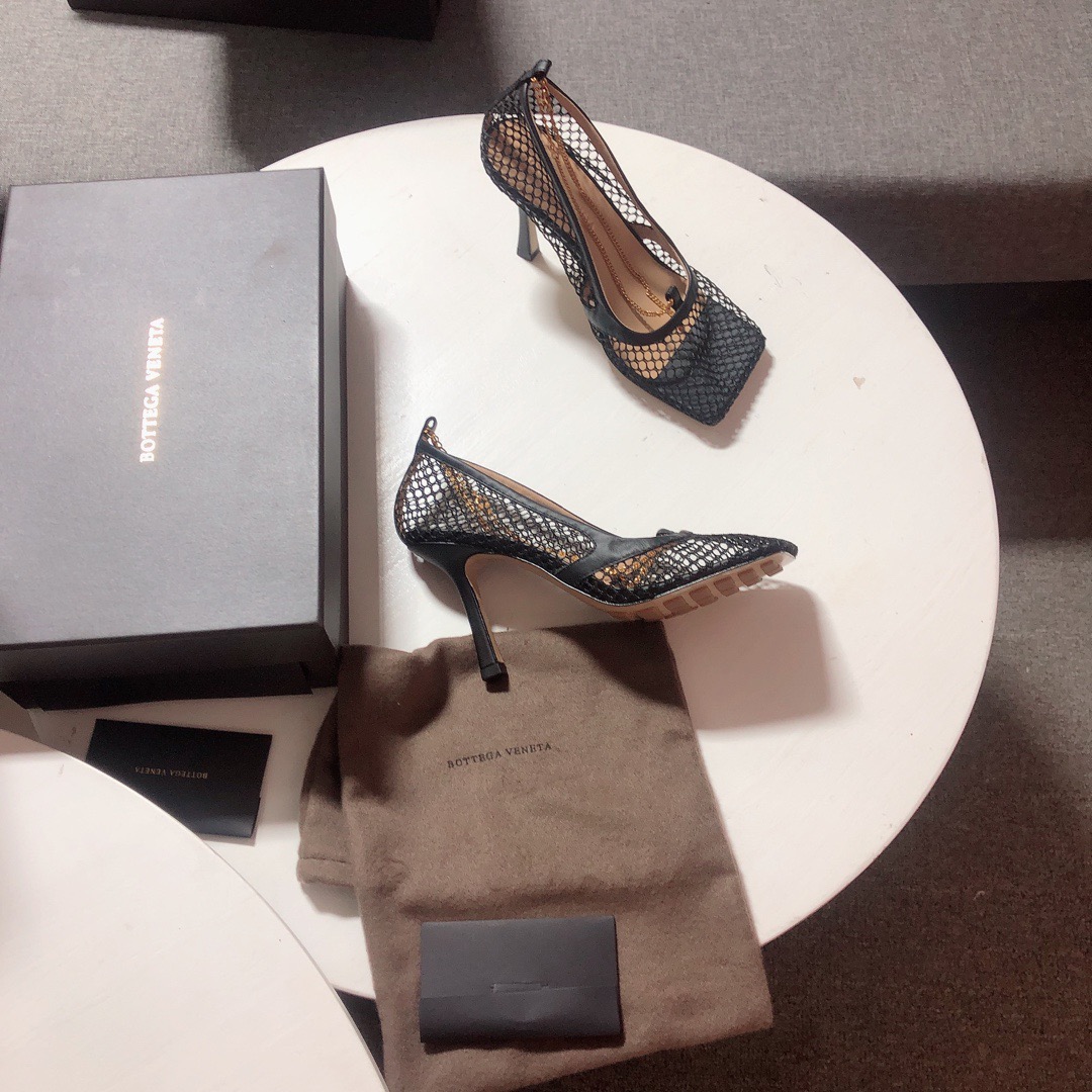 Bottega Veneta leather-trimmed mesh Heels - FashionPlug